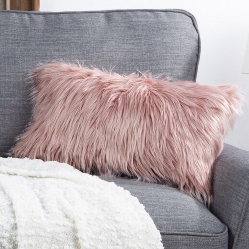 Pink Archibald Faux Shag Fur Throw Pillow Brand New